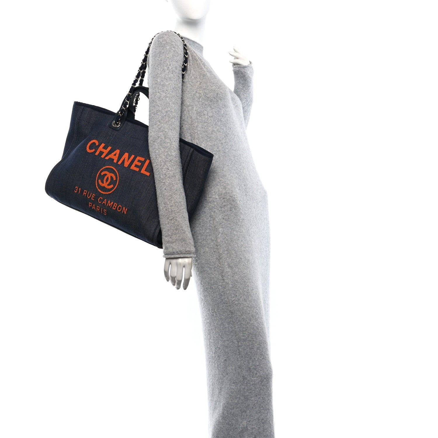 Chanel Denim Large Deauville Tote Blue Orange 3 of 10