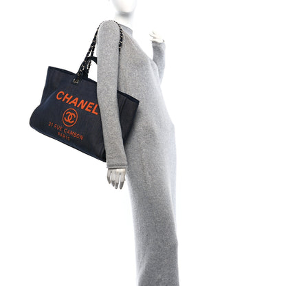 Chanel Denim Large Deauville Tote Blue Orange 3 of 10