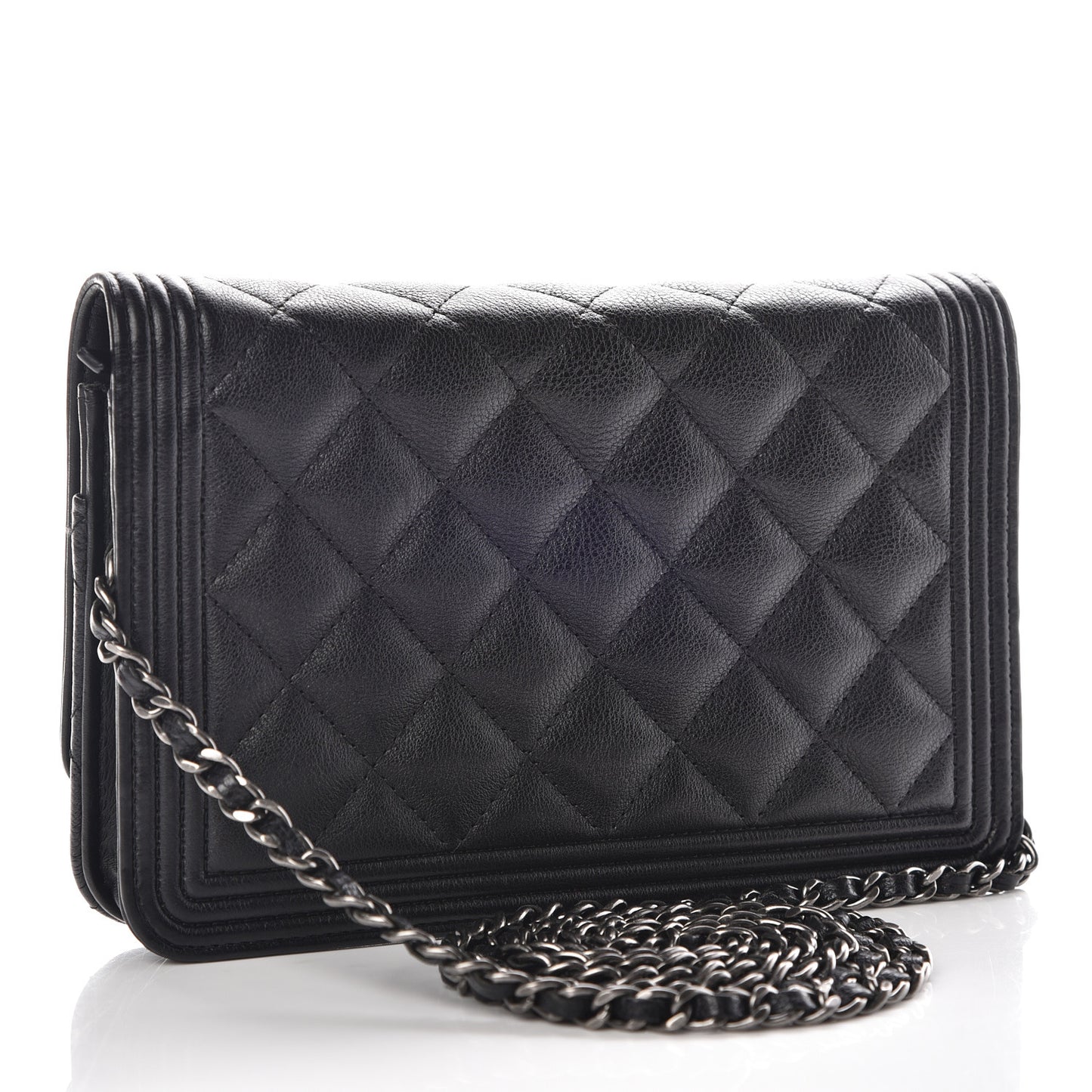 Calfskin Quilted Boy Wallet On Chain WOC Black