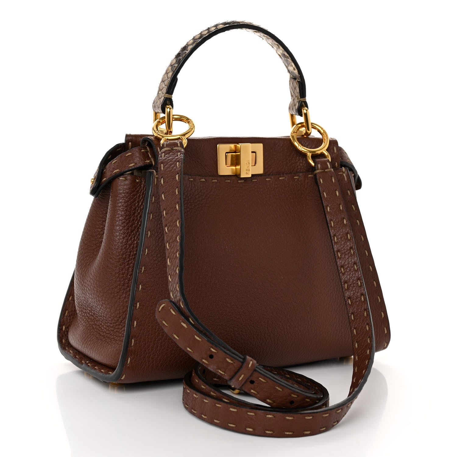 Fendi Cuoio Romano Snakeskin Selleria Bi-Color Mini Peekaboo Iconic Satchel Ghianda Camelia White 3 of 10