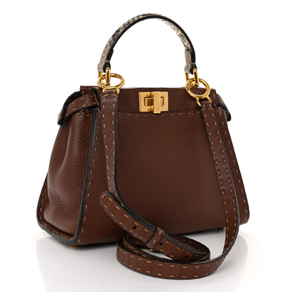 Fendi Cuoio Romano Snakeskin Selleria Bi-Color Mini Peekaboo Iconic Satchel Ghianda Camelia White 3 of 10
