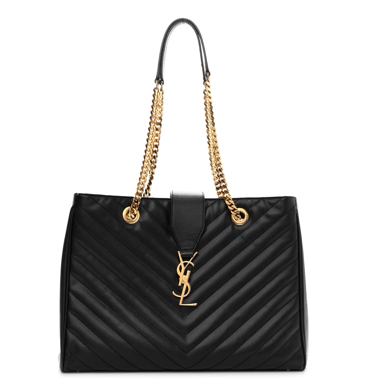 Saint Laurent Grain De Poudre Matelasse Chevron Monogram Shopping Bag Black 1 of 11