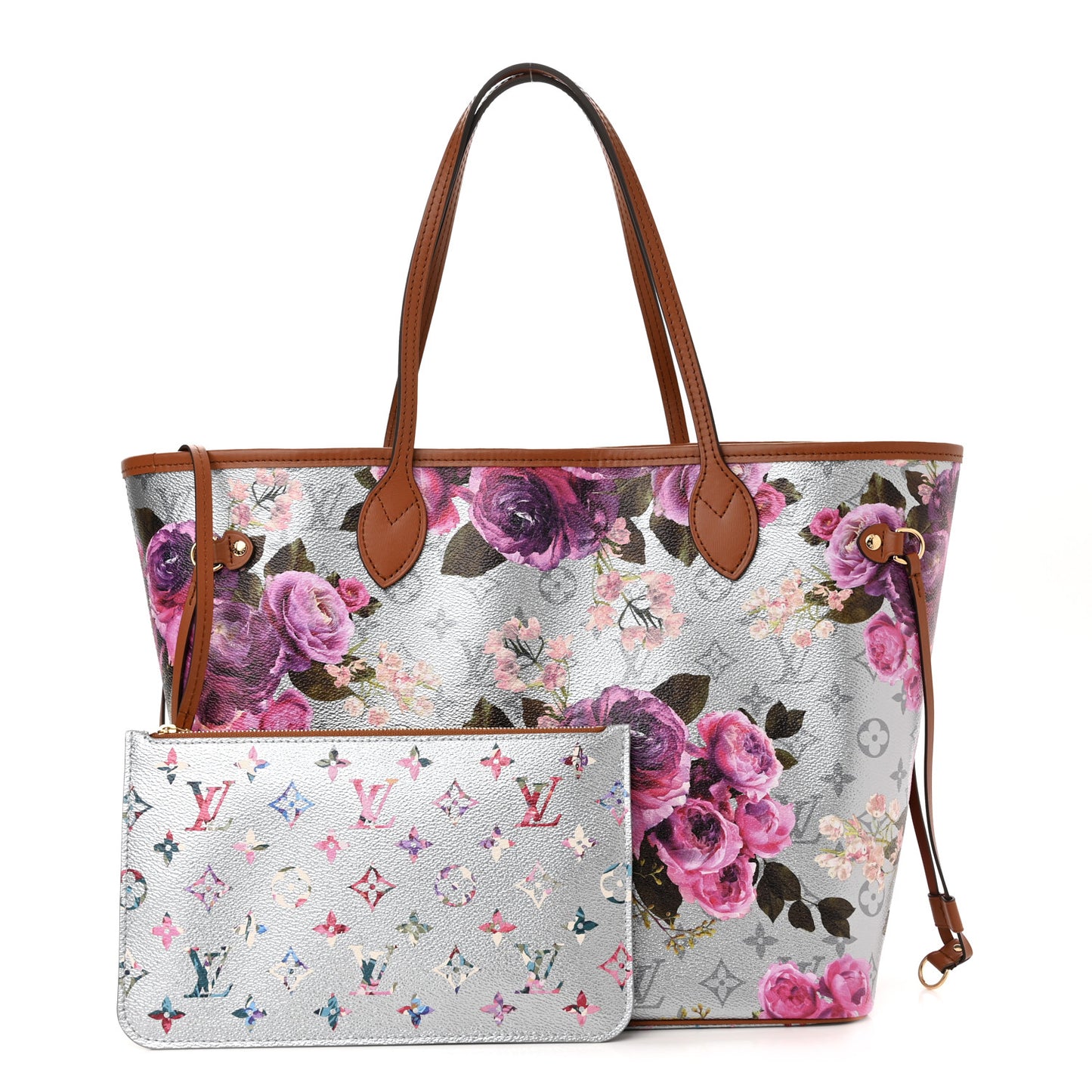 Metallic Monogram LV Garden Neverfull MM Silver
