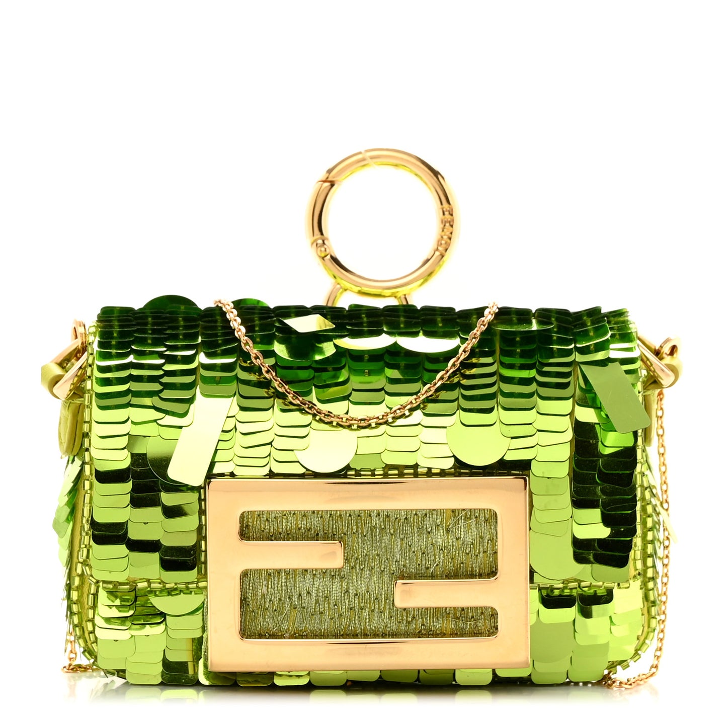 Sequin Paillettes Shiny Nappa Sex and the City Nano Maxi Buckle Baguette Charm Wasabi