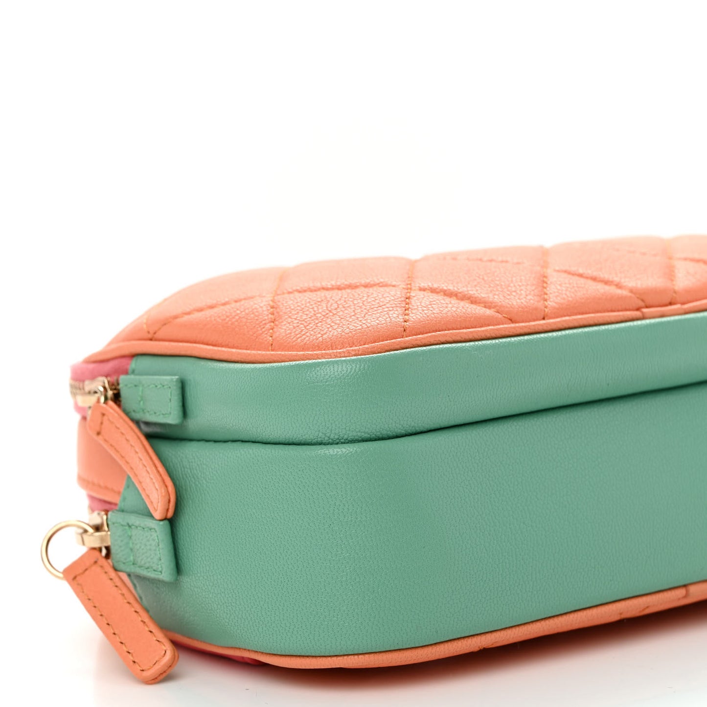 Goatskin Quilted Tri-Color In & Out Waist Bag Orange Green Pink