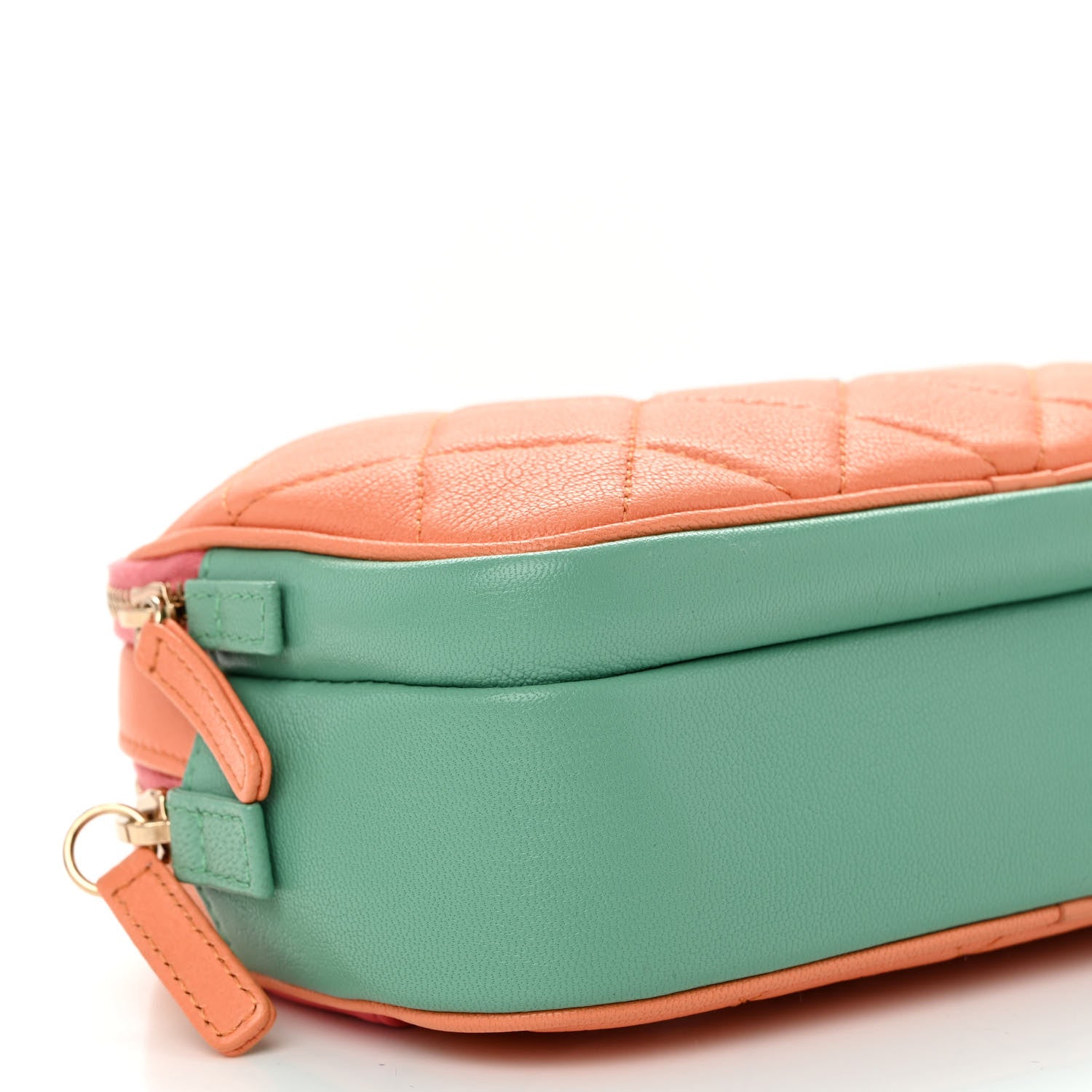 Chanel Goatskin Quilted Tri-Color In & Out Waist Bag Orange Green Pink 11 of 13