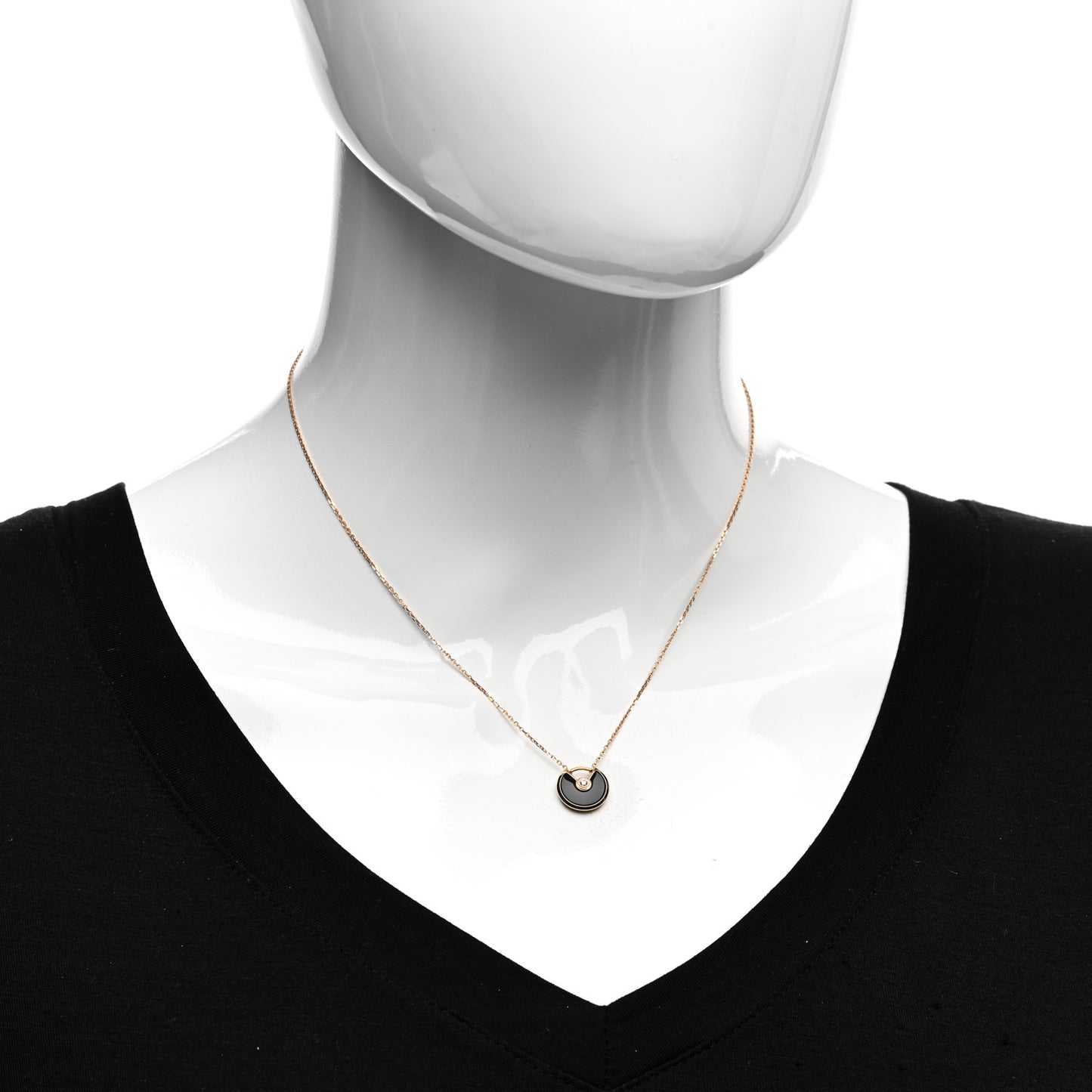 18K Pink Gold Diamond Black Onyx XS Amulette de Cartier Pendant Necklace