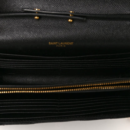 Saint Laurent Grain De Poudre Matelasse Chevron Monogram Chain Wallet Black 5 of 8