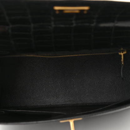 Hermes Shiny Niloticus Crocodile Kelly Sellier 28 Black 5 of 11