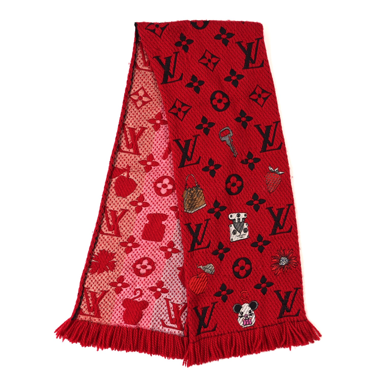 Louis Vuitton Wool Silk Logomania Vuittonite Scarf Red 2 of 3