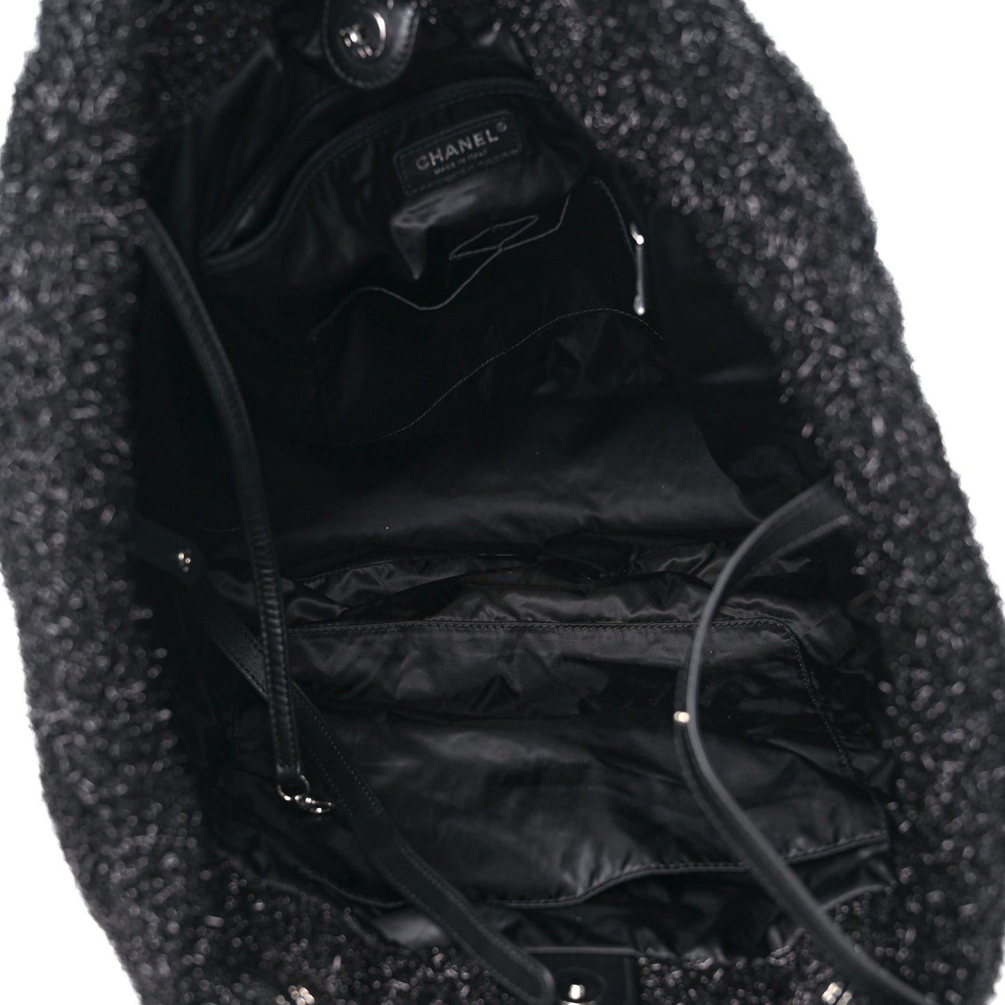 Knit Metallic Lambskin Large Shopping Tote Black