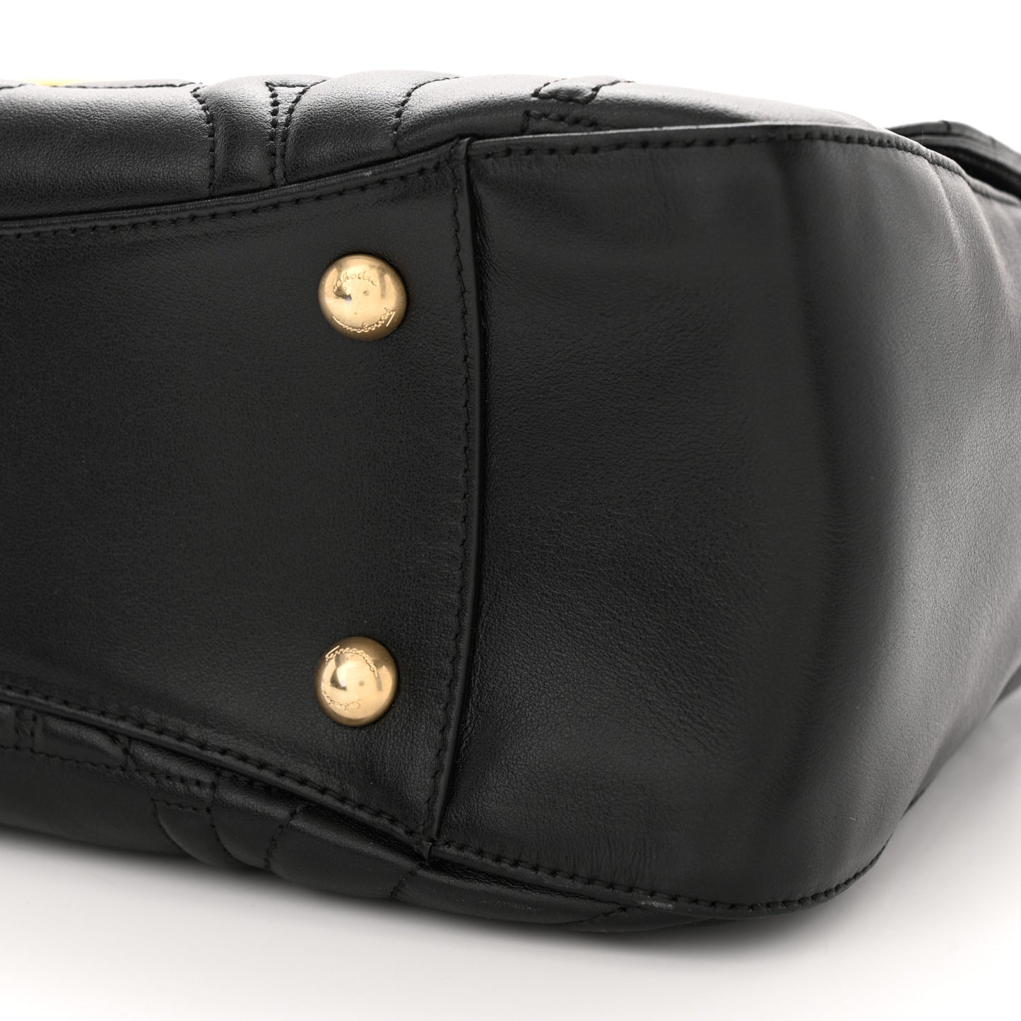 Calfskin Quilted Gancini Top Handle Flap Bag Black