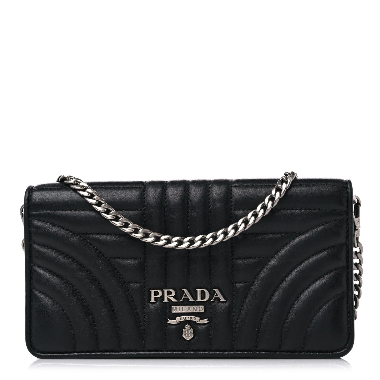 Soft Calfskin Impunture Diagramme Chain Wallet Black