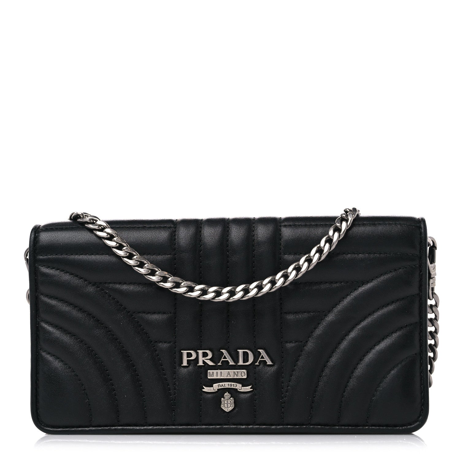 Prada Soft Calfskin Impunture Diagramme Chain Wallet Black 1 of 10