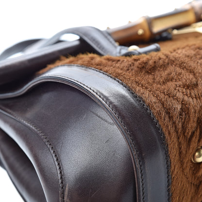 Gucci Calf Hair Calfskin Bamboo Bullet Satchel Brown 9 of 21