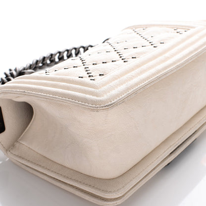 Chanel Crumpled Lambskin Small Studded Boy Flap White 10 of 13