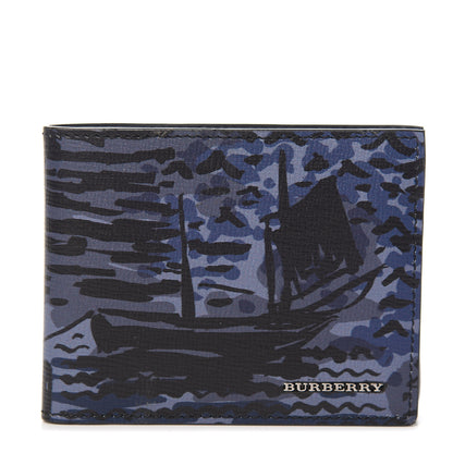 Burberry Calfskin Seaside Print BBi-Fold Wallet Bright Navy 1 of 7