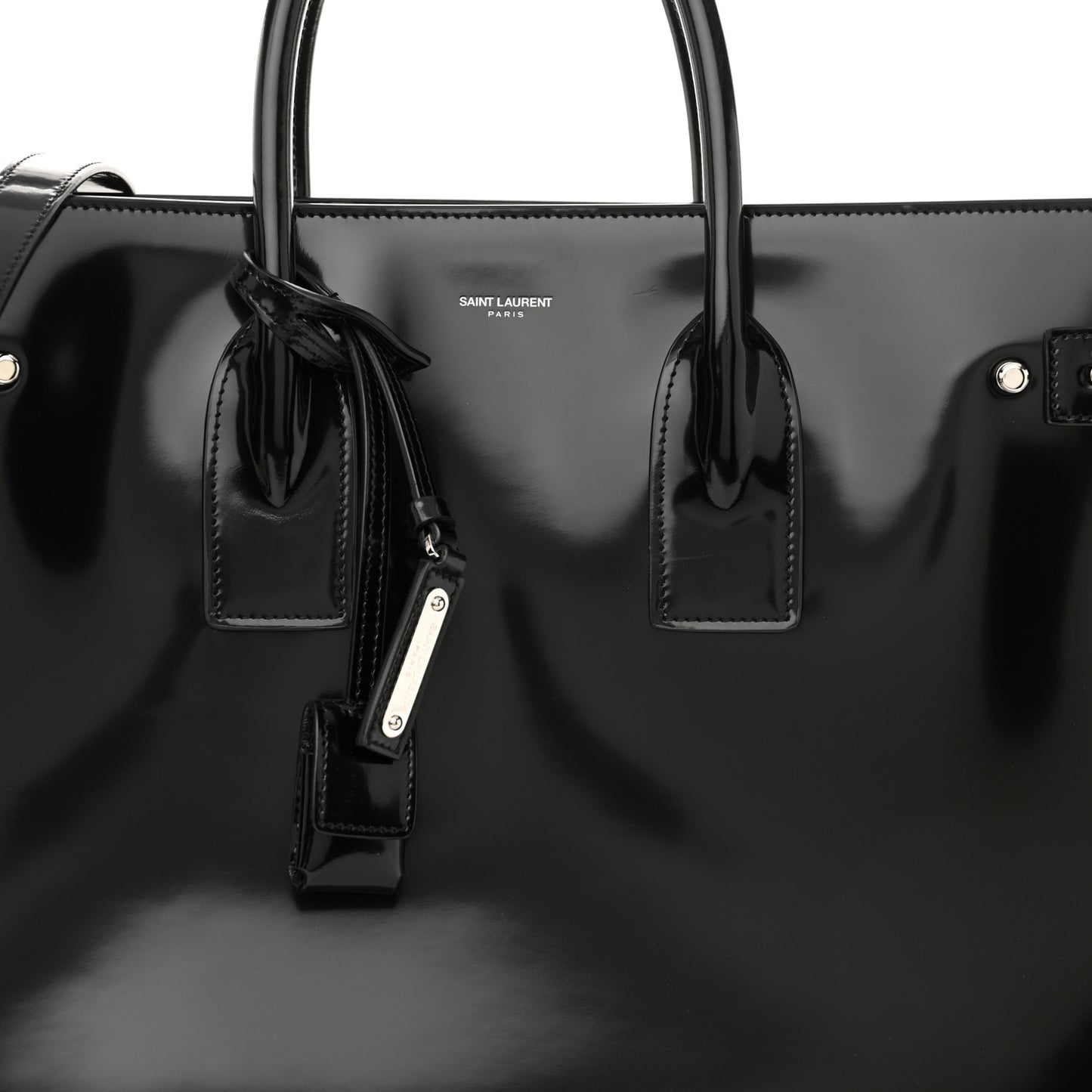 Patent Calfskin Large Thin Sac De Jour Black
