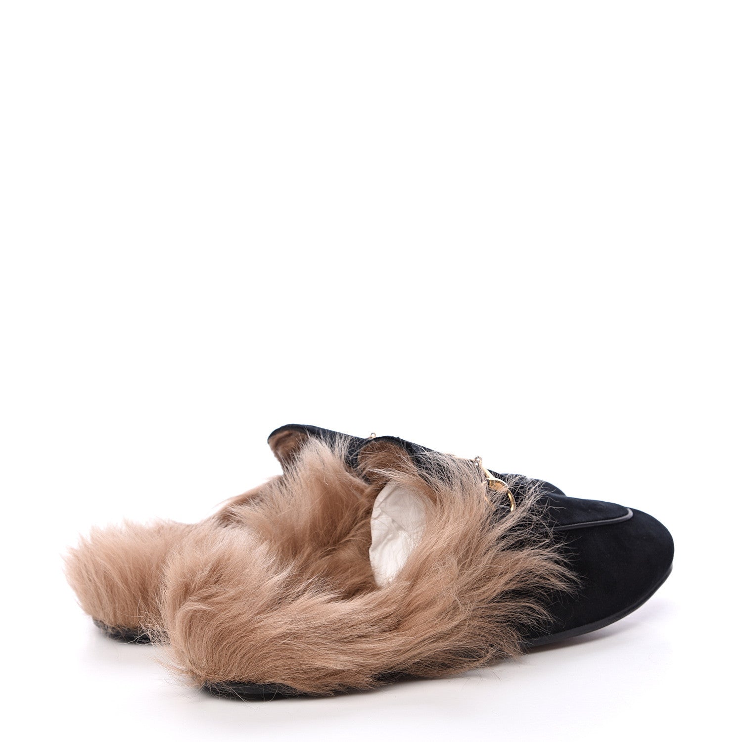 Gucci Velvet Fur Womens Princetown Slippers 37.5 Black 4 of 8