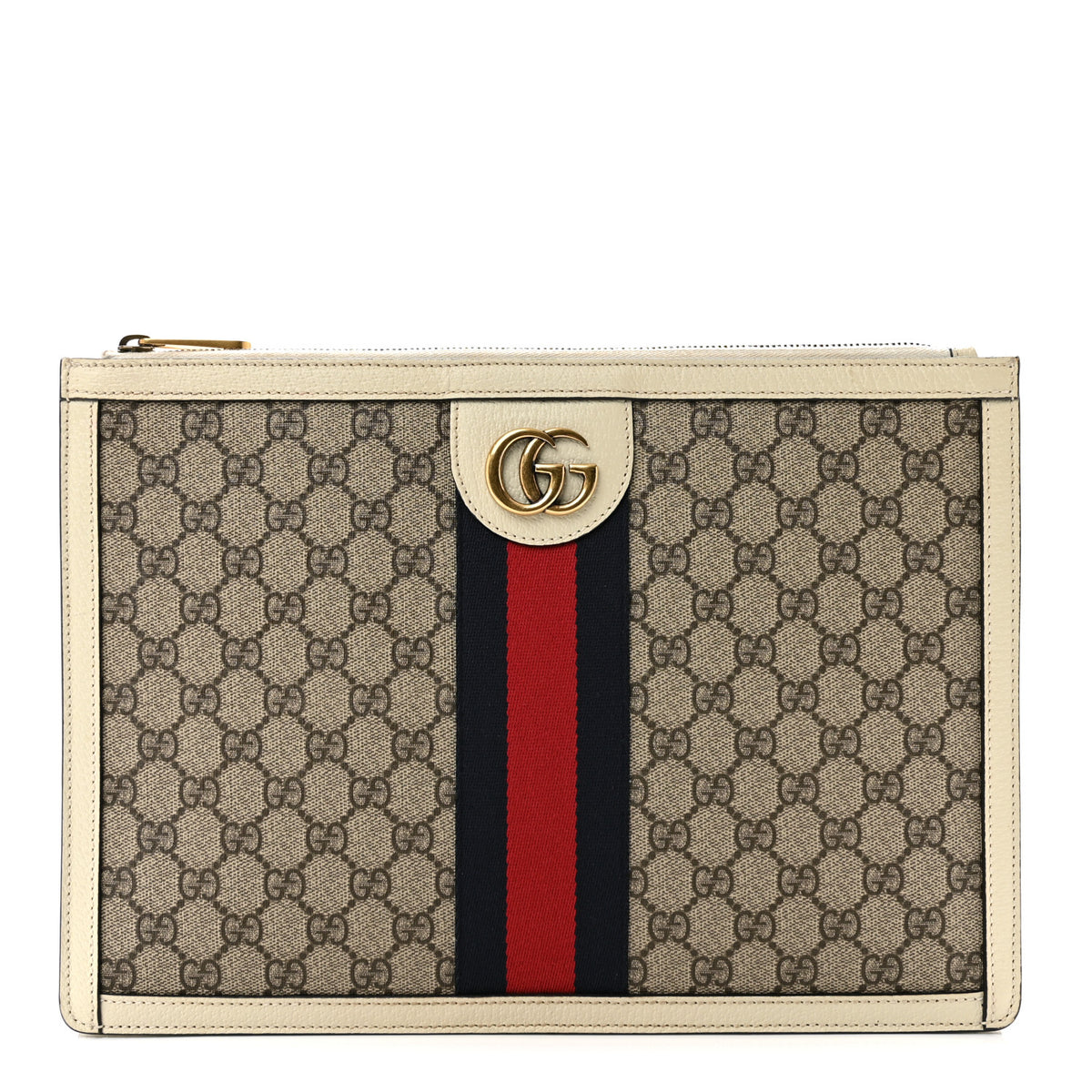 Gucci GG Supreme Monogram Web Ophidia Portfolio Pouch Beige Ebony Mystic White 1 of 7