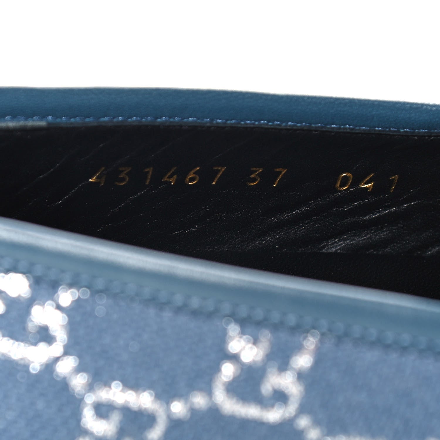 Gucci Canvas Lame GG Monogram Horsebit Womens Jordaan Loafers 37 Blue Silver 7 of 11