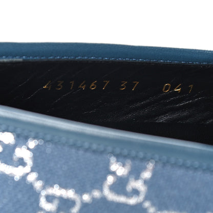 Gucci Canvas Lame GG Monogram Horsebit Womens Jordaan Loafers 37 Blue Silver 7 of 11