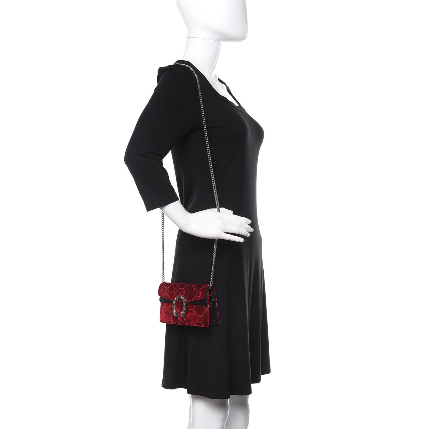 Velvet GG Monogram Super Mini Dionysus Shoulder Bag Red Cipria Black