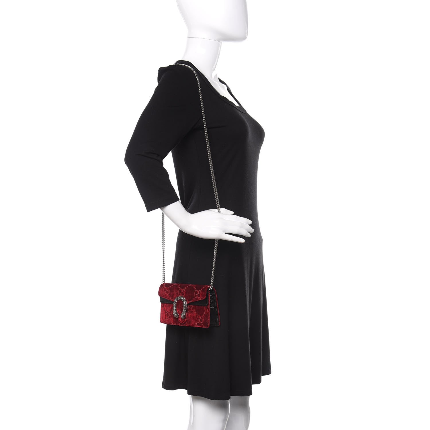 Gucci Velvet GG Monogram Super Mini Dionysus Shoulder Bag Red Cipria Black 2 of 13