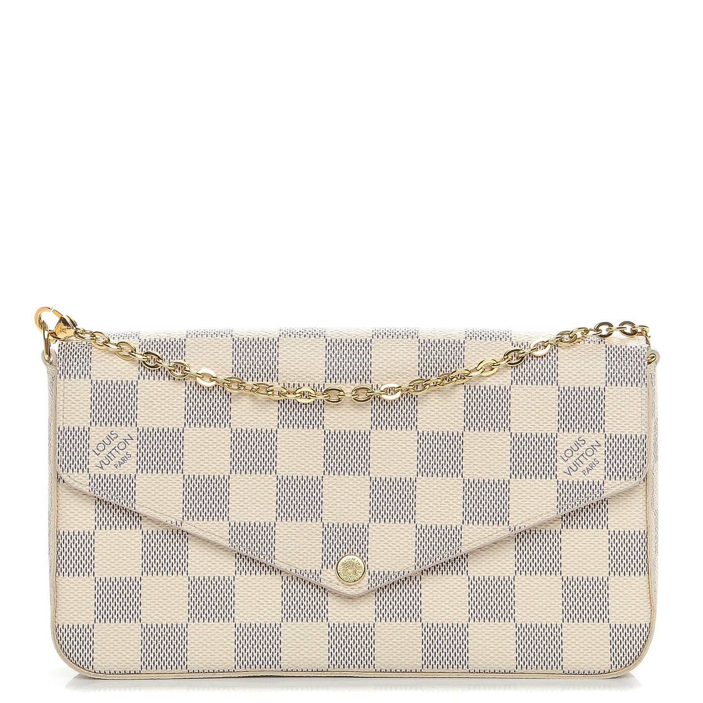 Damier Azur Pochette Felicie Chain Wallet Rose Ballerine
