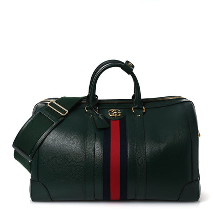 Gucci Textured Dollar Calfskin Web Medium Savoy Duffle Bag Green 1 of 10