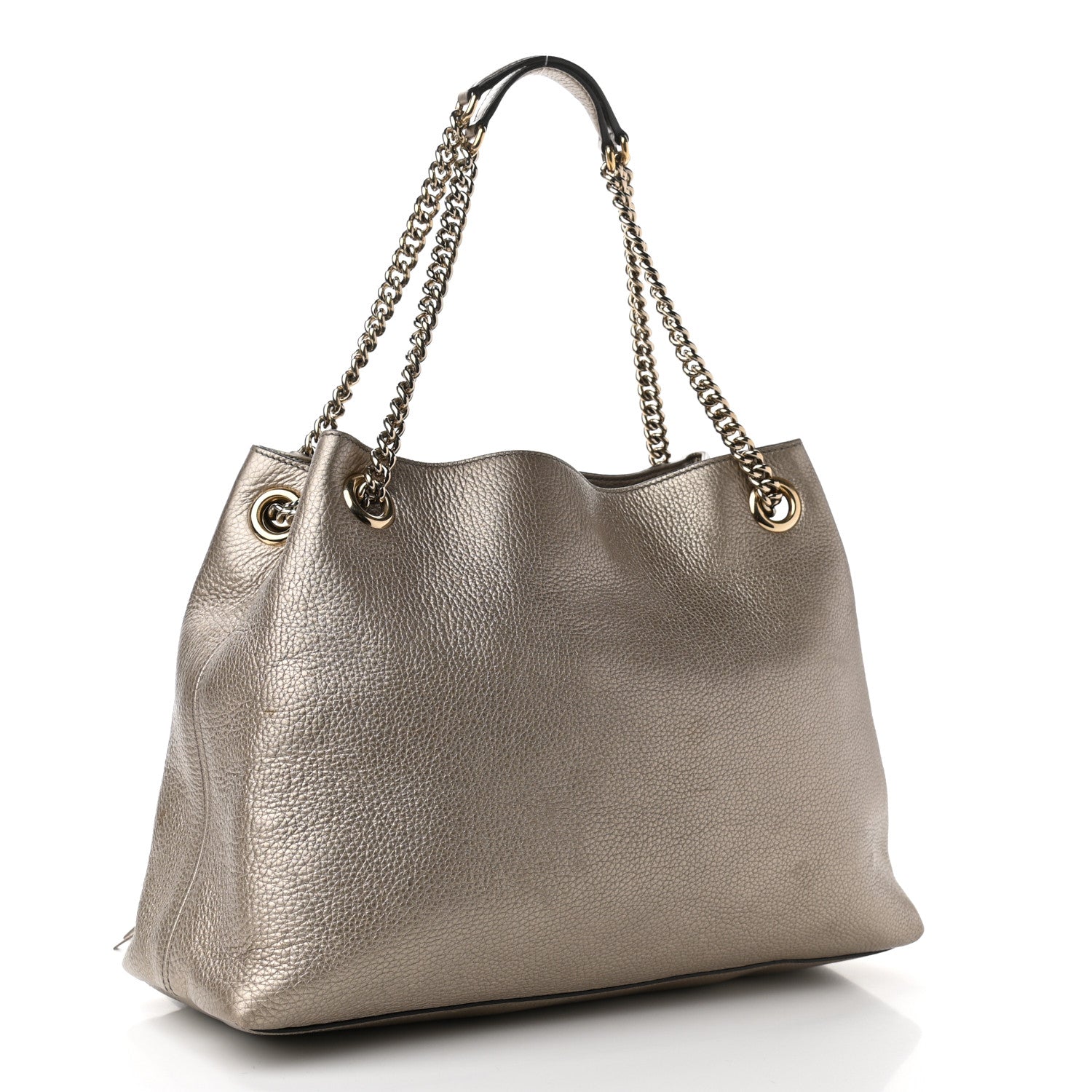 Gucci Metallic Pebbled Calfskin Medium Soho Chain Shoulder Bag Golden Beige 2 of 10