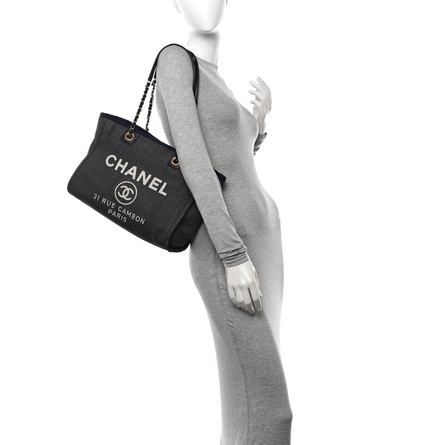 Chanel Denim Small Deauville Tote Dark Blue 2 of 13