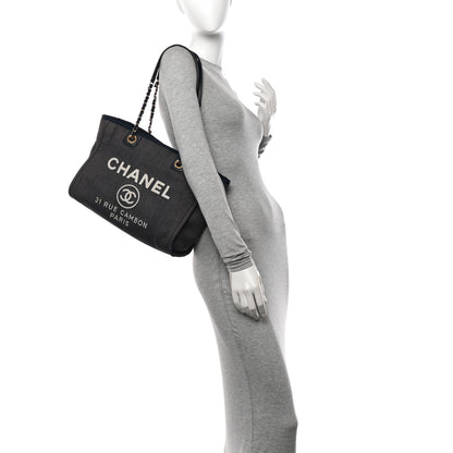 Chanel Denim Small Deauville Tote Dark Blue 2 of 13