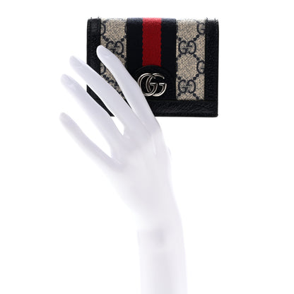 Gucci GG Supreme Monogram Textured Dollar Calfskin Web Ophidia Card Case Beige Blue 2 of 8