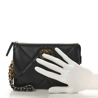 Chanel Shiny Goatskin Quilted Small Chanel 19 Pouch With Handle Black 2 of 9