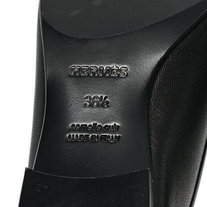 Hermes Goatskin Womens Paris Loafers 36.5 Black 7 of 10