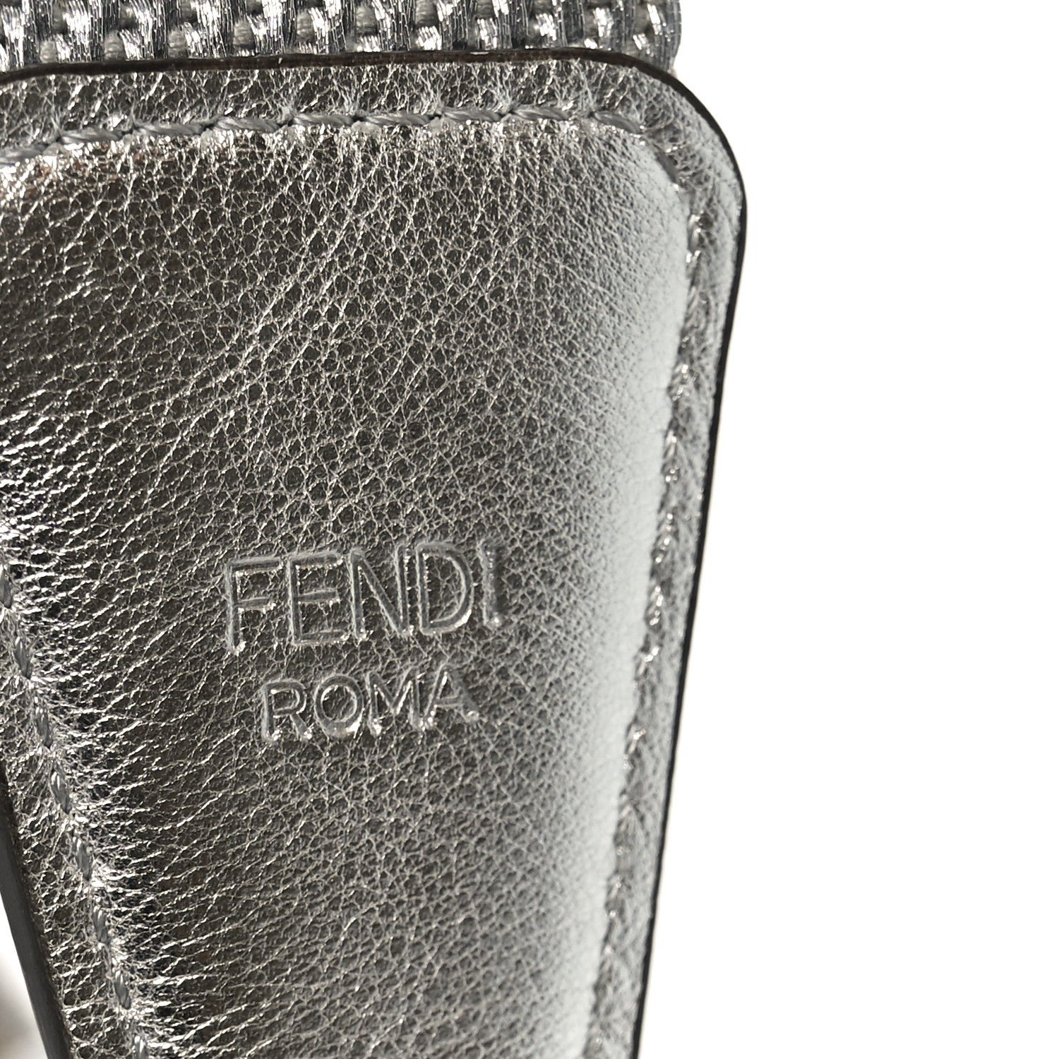 Fendi Jacquard Ribbon Vitello King FF Bi-Color Intreccio Adjustable Strap You Silver Beige 3 of 5