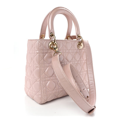 Christian Dior Pearly Lambskin Cannage Medium Lady Dior Lotus 3 of 11