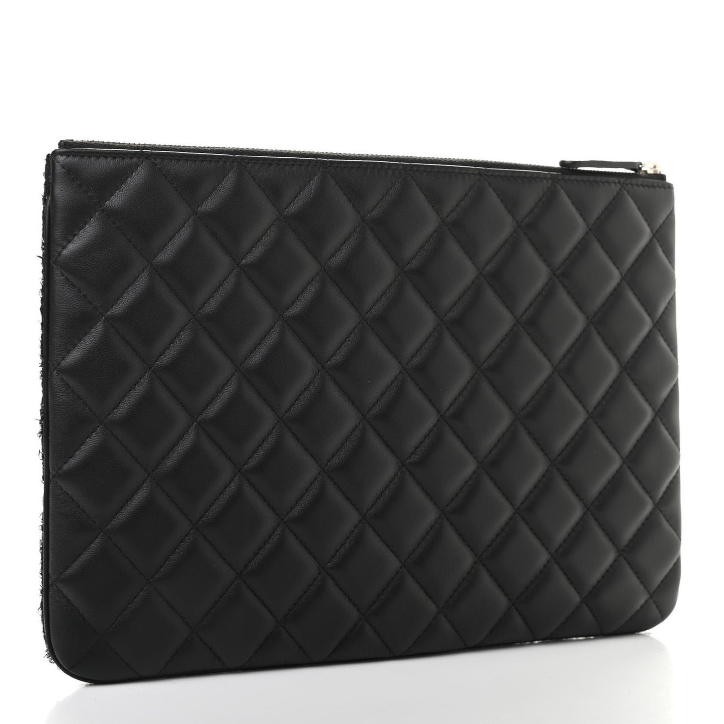 Tweed Lambskin Quilted Small Case Black