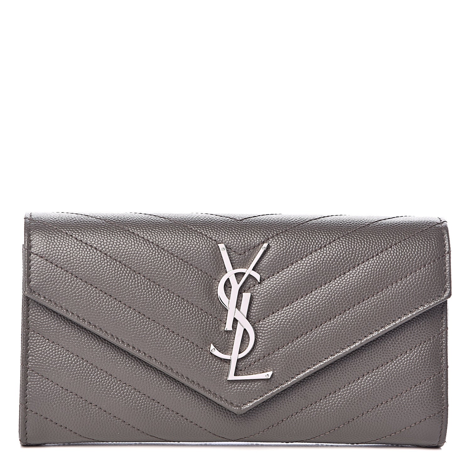 Saint Laurent Grain De Poudre Matelasse Chevron Monogram Flap Wallet Fog 1 of 6