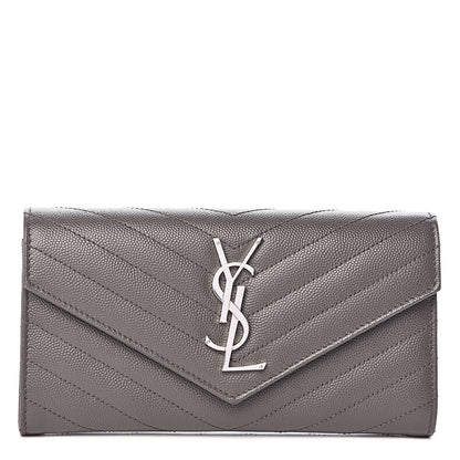Saint Laurent Grain De Poudre Matelasse Chevron Monogram Flap Wallet Fog 1 of 6