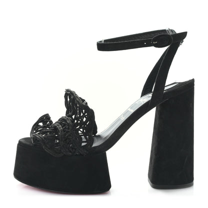 Christian Louboutin Velvet Kid Resille Deia Frou Alta Sandals 38 Black 1 of 7