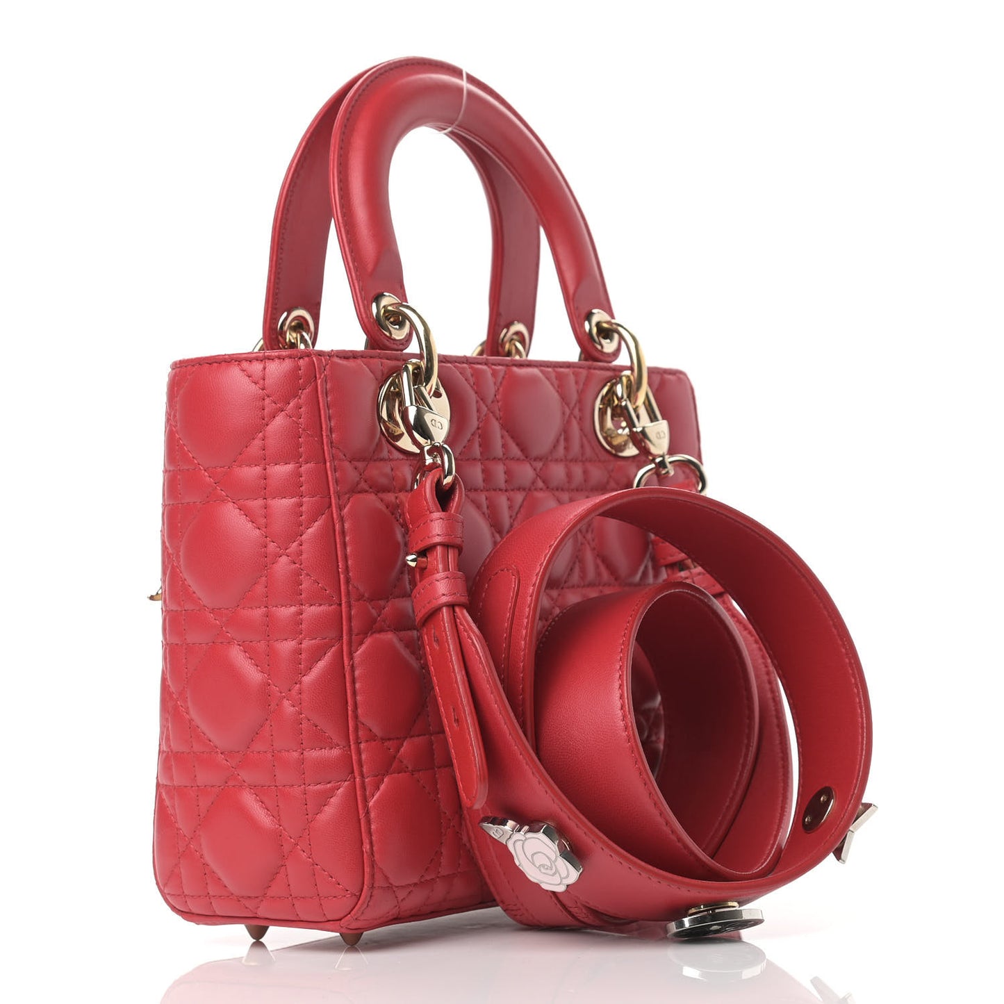 Lambskin Cannage Small Lucky Badges My Lady Dior Red