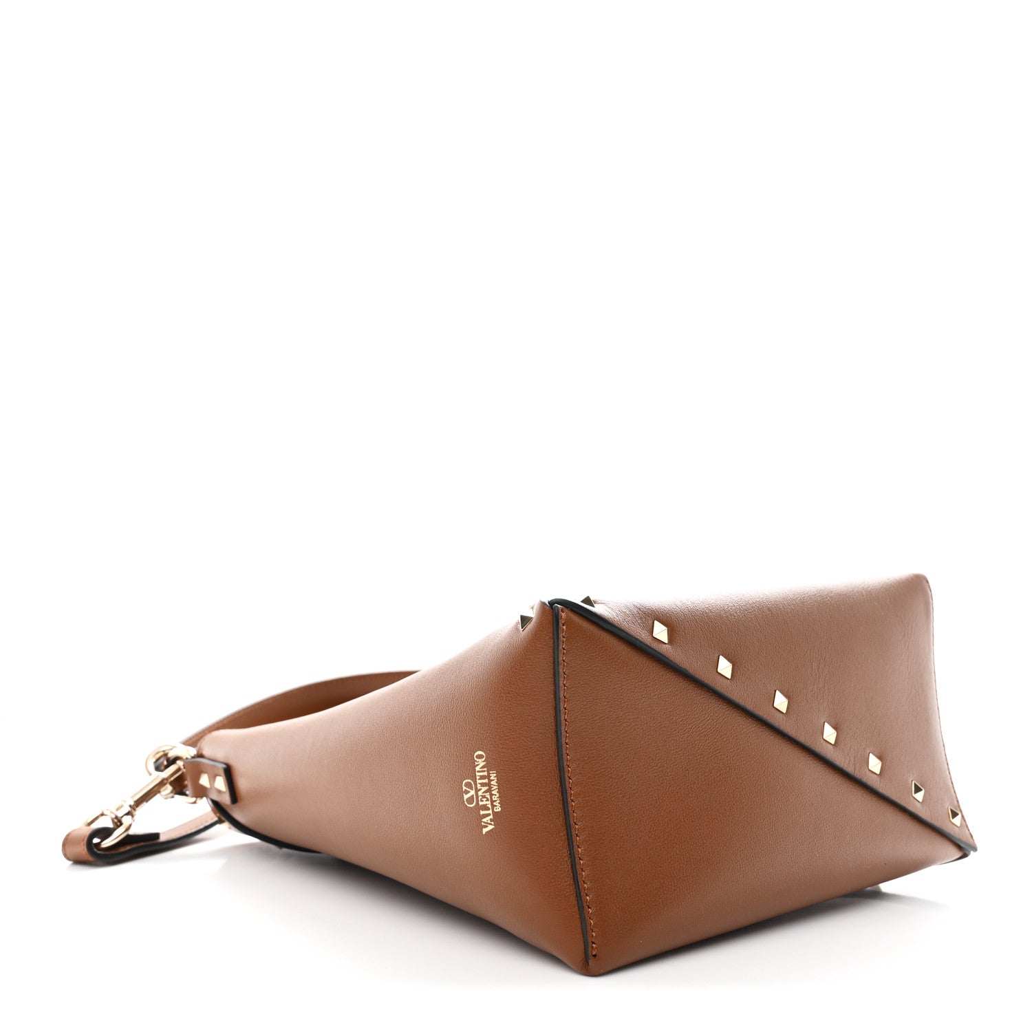 Valentino Garavani Calfskin Rockstud Wispy Bucket Bag Tobacco