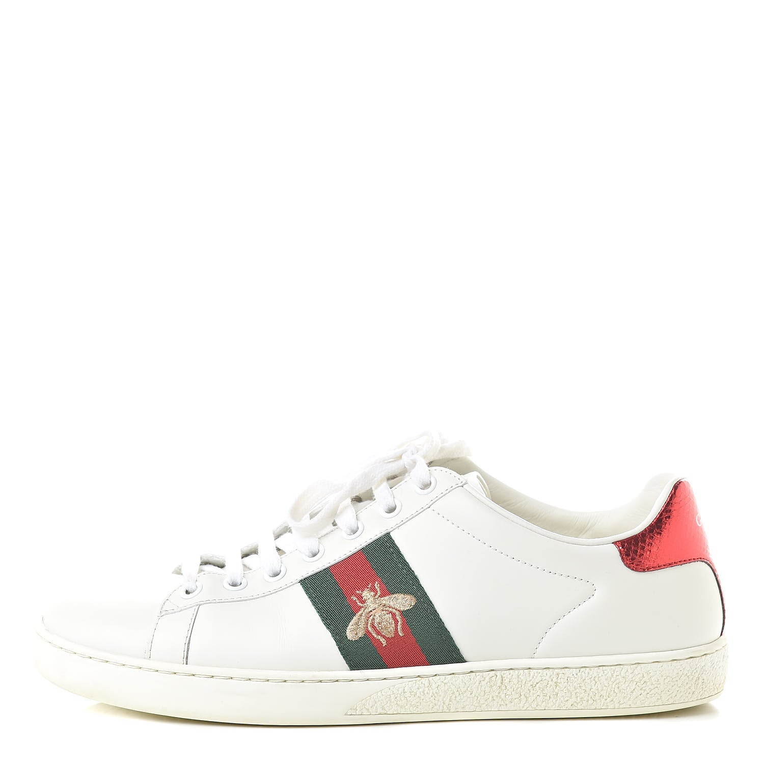 Gucci Calfskin Ayers Web Bee Embroidered Womens Ace Sneakers 38.5 White Green 1 of 14