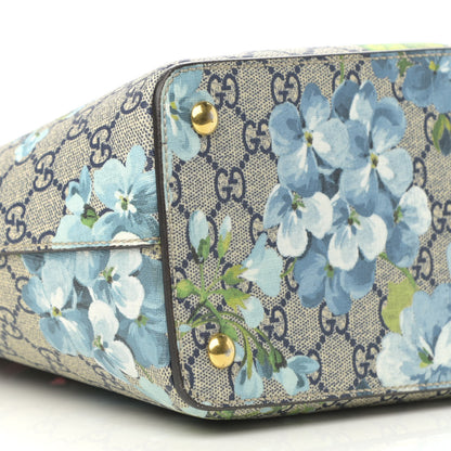 Gucci GG Supreme Monogram Blooms Medium Zip Top Tote Beige Blue Navy Hibiscus Red 10 of 15