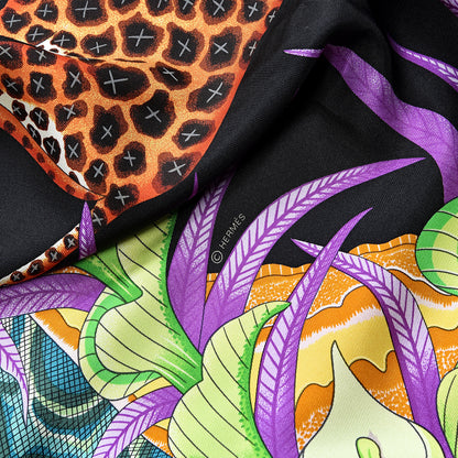 Hermes Silk La Marche Du Zambeze Scarf 90 Black Corail Vert 5 of 6