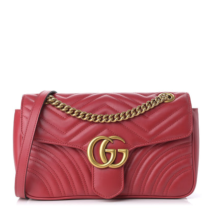 Gucci Calfskin Matelasse Small GG Marmont Shoulder Bag Hibiscus Red 1 of 11