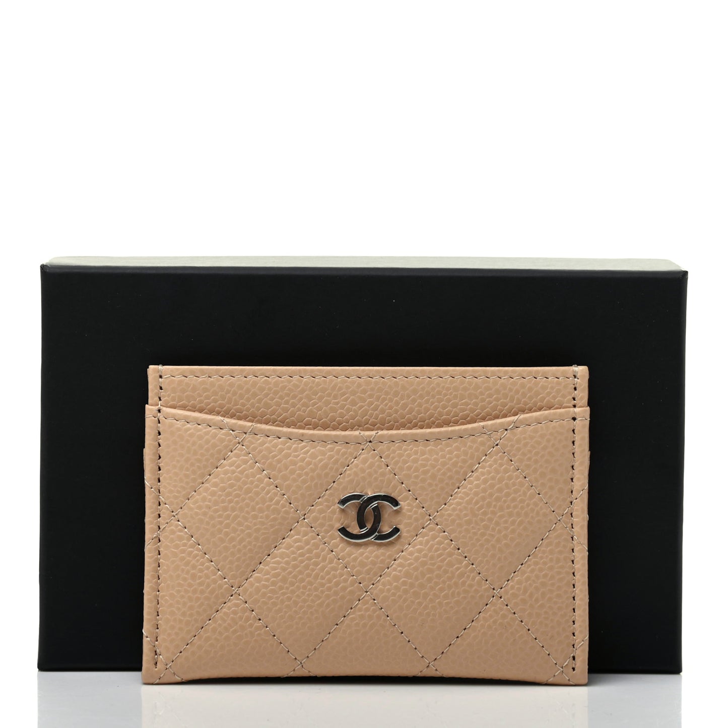 Caviar Quilted Card Holder Dark Beige