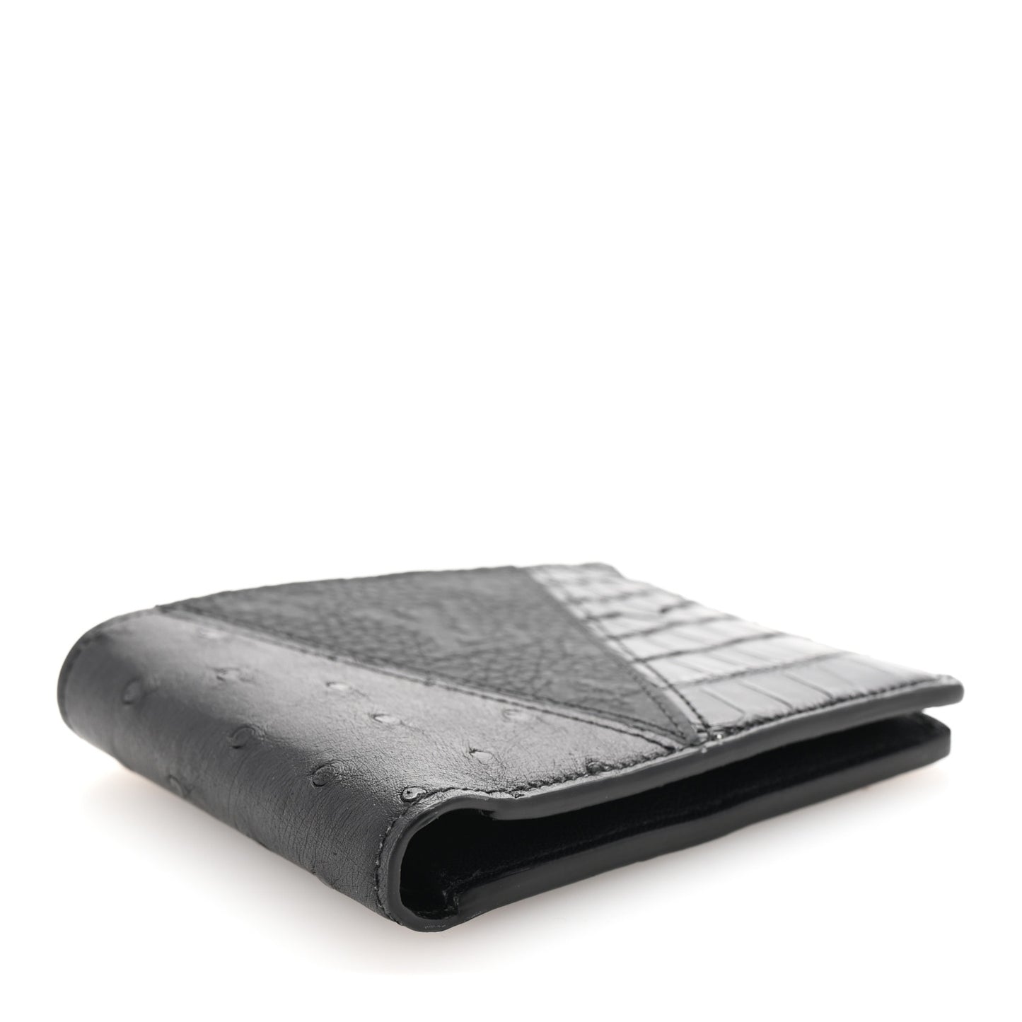 Crocodile Ostrich Taurillon Monogram Shadow Multiple Wallet Black